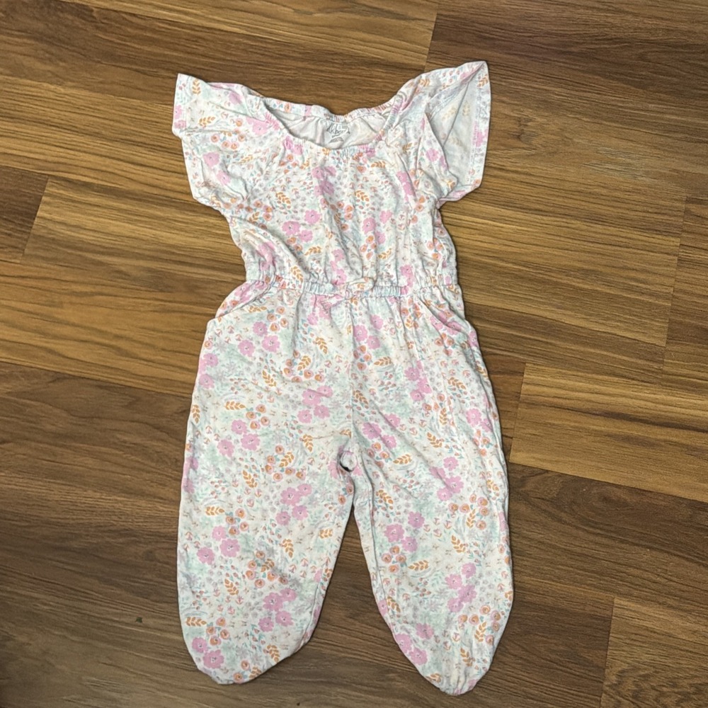 Milkberry Baby Girls Sz 12 Months Floral Jumpsuit Outfit EUC Bamboo